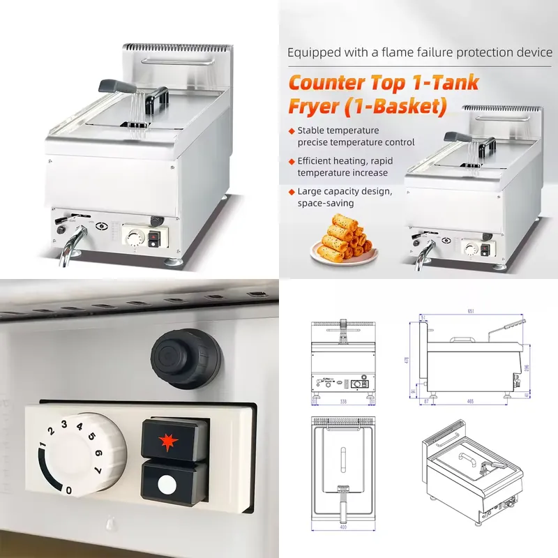 Commercial Gas Deep Fryer Propane - 상업용 데스크탑 가스 튀김기, 1구, 1개의