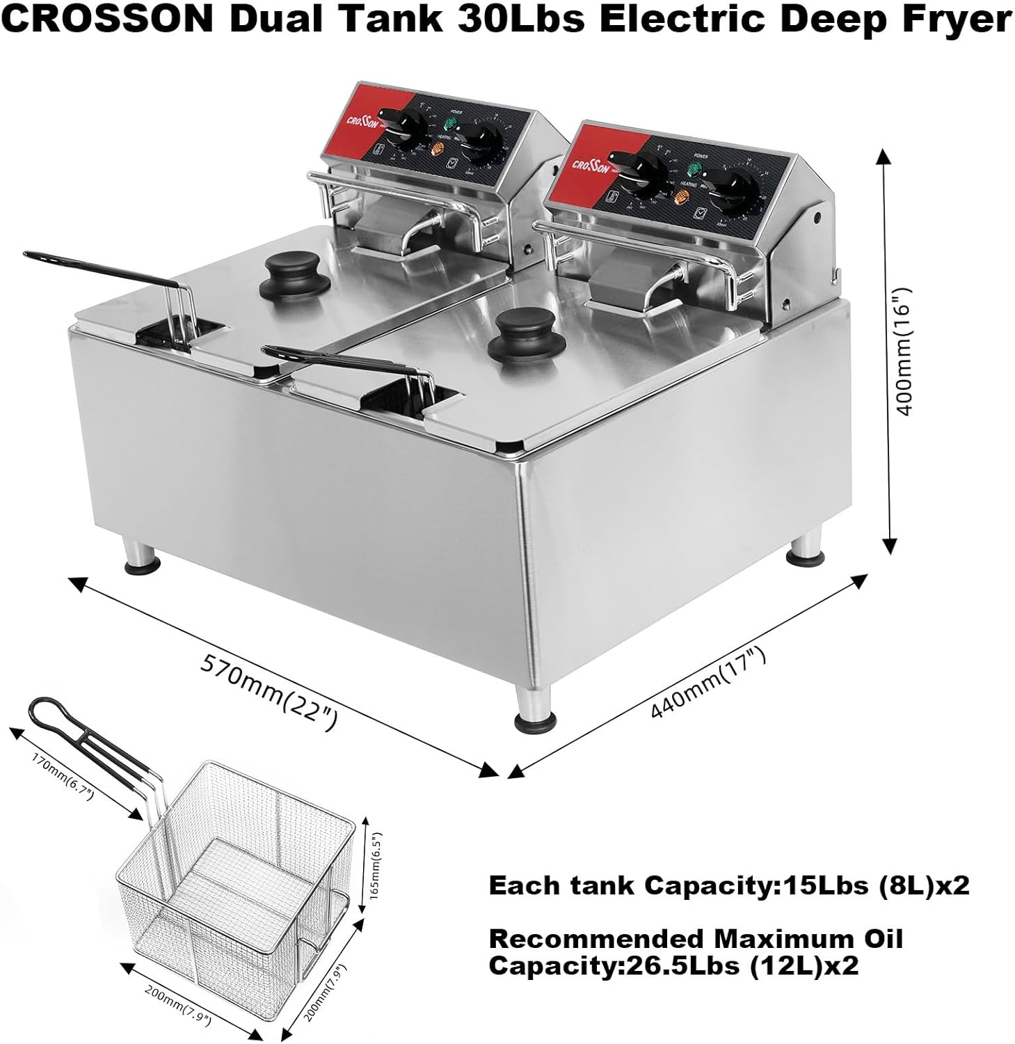CF-30 16L 전기 딥 프라이어(더블 탱크 회전식  - Countertop Deep Fryer With Timer 리뷰 및 가격