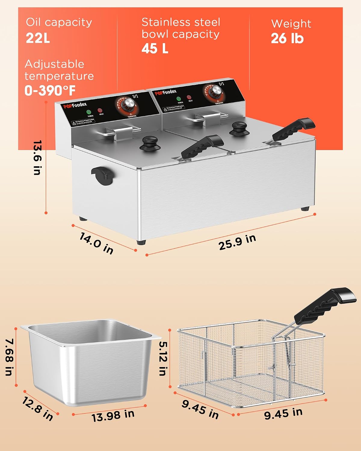 상업용 대형 튀김기 - 22L 전기 튀김기, 스테인리스 - Fryer Basket Commercial Stainless 리뷰 및 가격