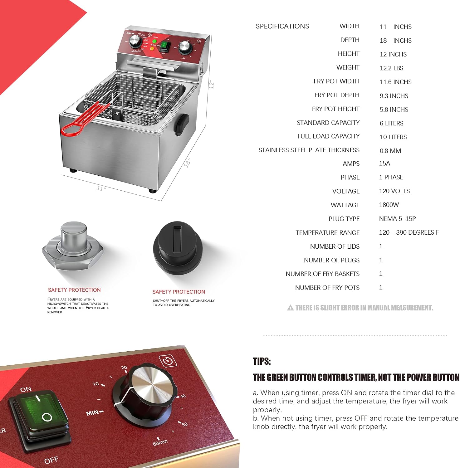 전기 딥 프라이어, 싱글 탱크 딥 프라이어(바스켓 용량 - Countertop Deep Fryer With Timer 리뷰 및 가격