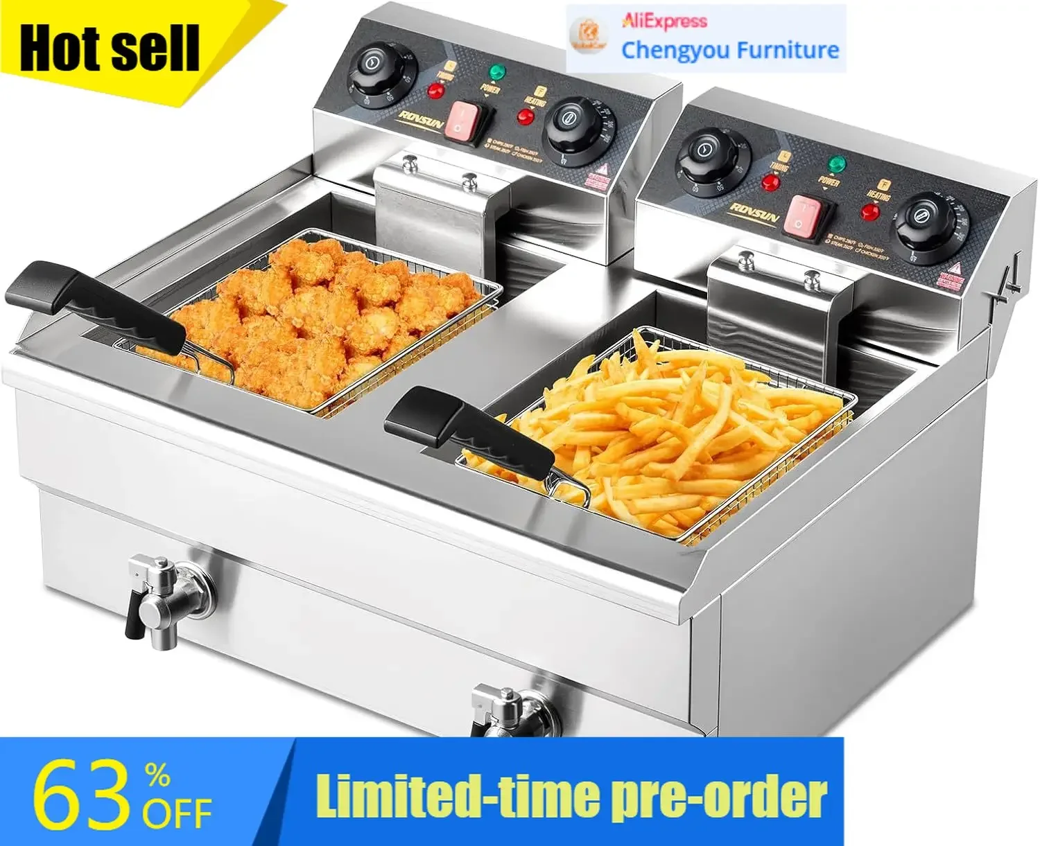 전기식 이중 탱크 카운터탑 튀김기, 바스켓, 배수구,  - Countertop Deep Fryer With Timer 리뷰 및 가격
