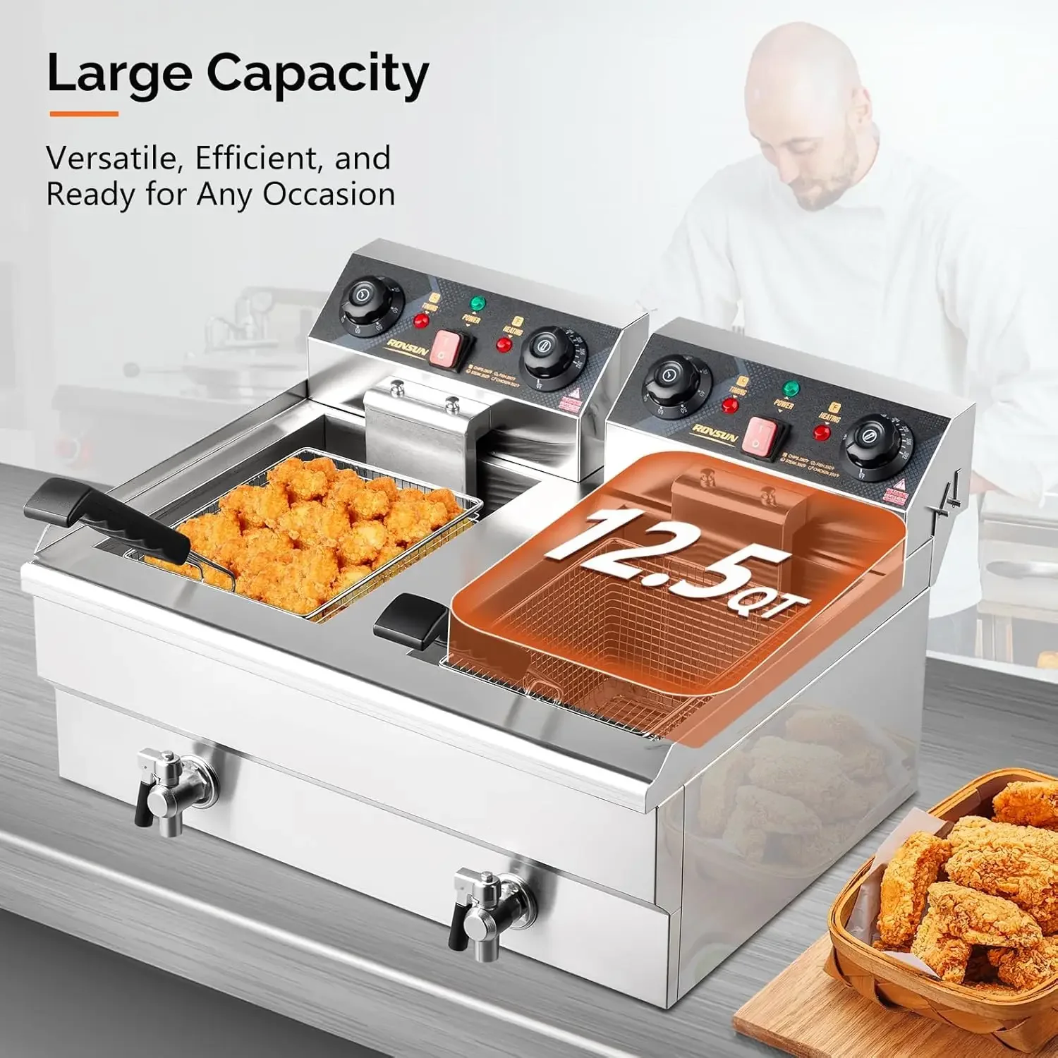 전기식 이중 탱크 카운터탑 튀김기, 바스켓, 배수구,  - Countertop Deep Fryer With Timer 리뷰 및 가격
