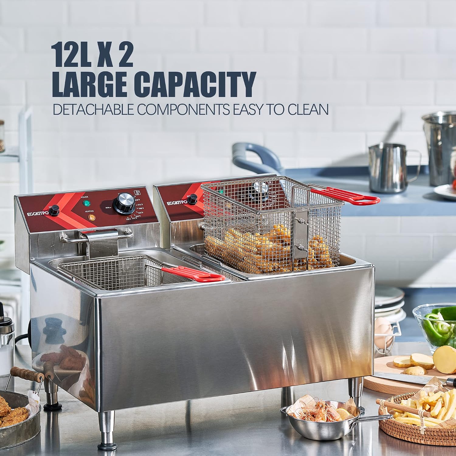 상업용 딥 프라이어 12L x 2 대형 듀얼 탱크 전기 - Fryer Basket Commercial Stainless 리뷰 및 가격